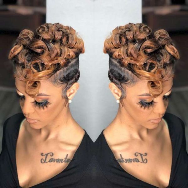 African American Curly Short Haircut Maroon