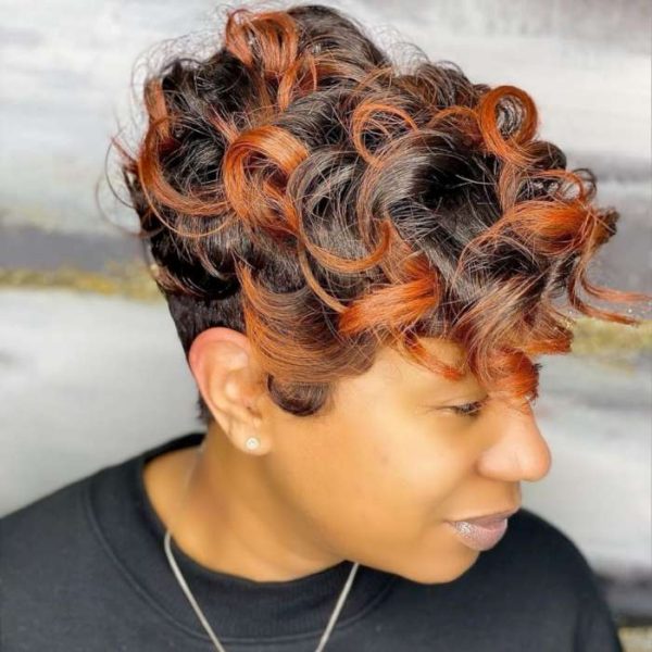 African American Curly Short Haircut Orange