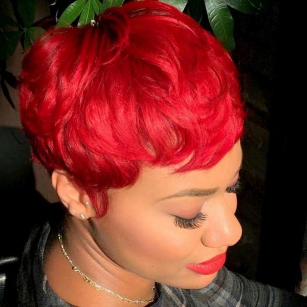 Wavy Short Cut African American Red Color