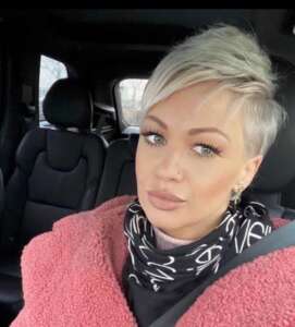 pastel pink and short haircut blonde 40