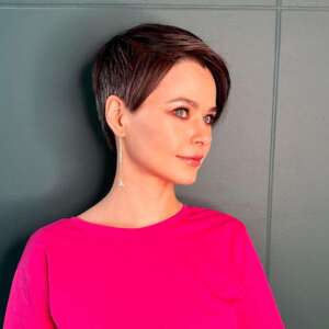 bright pink and black short haircut 6