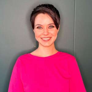 bright pink and black short haircut 7