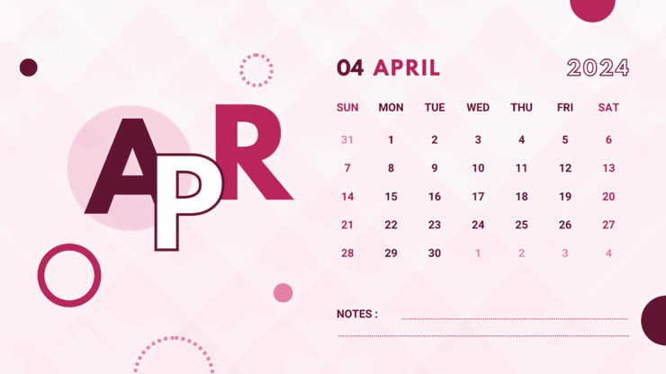 calendar 2024 pink april