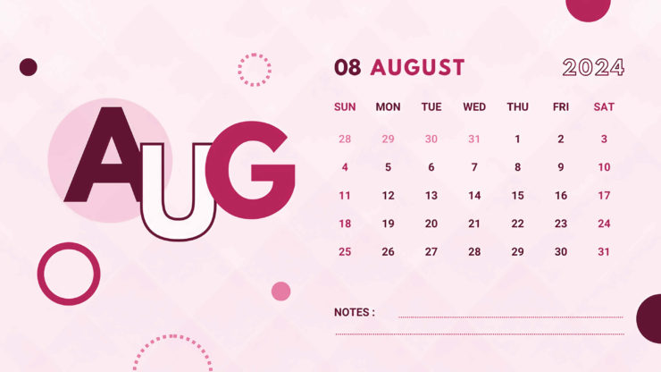 calendar 2024 pink august