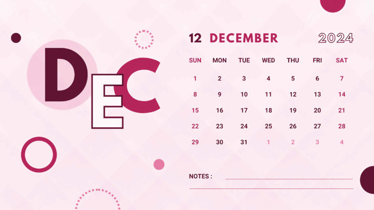 calendar 2024 pink december