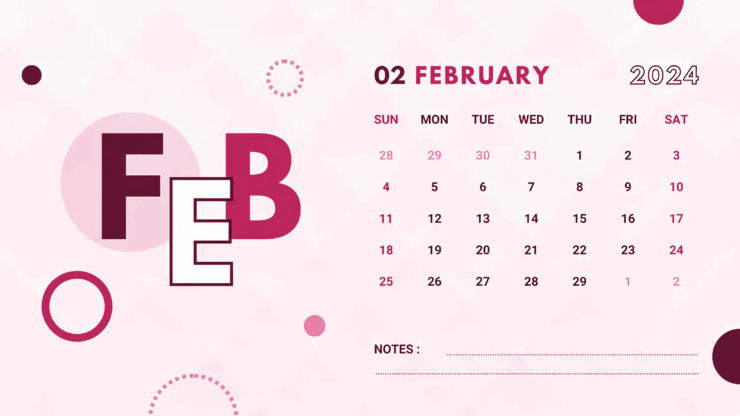calendar 2024 pink february