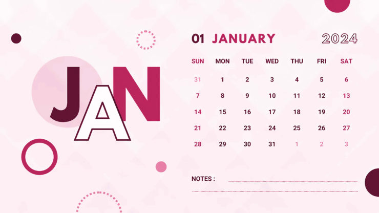 calendar 2024 pink january