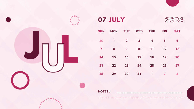 calendar 2024 pink july