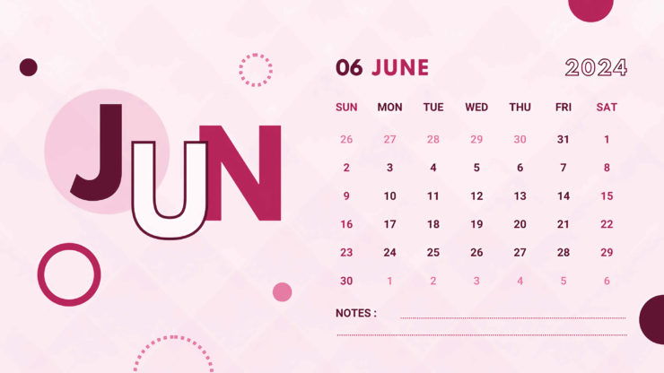 calendar 2024 pink june