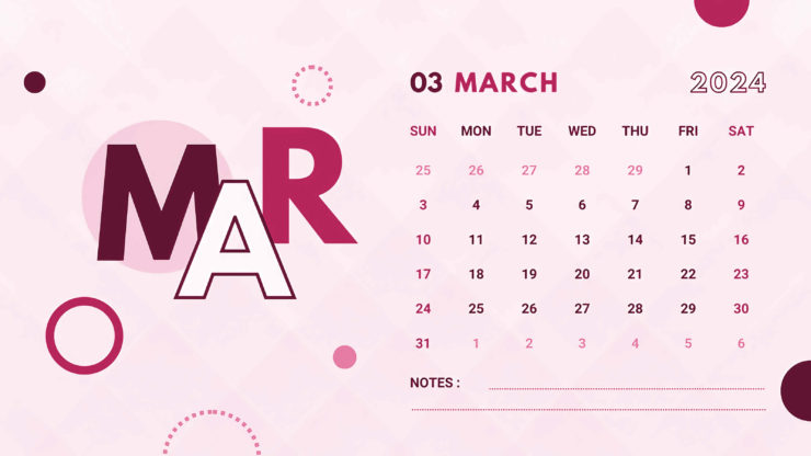 calendar 2024 pink march