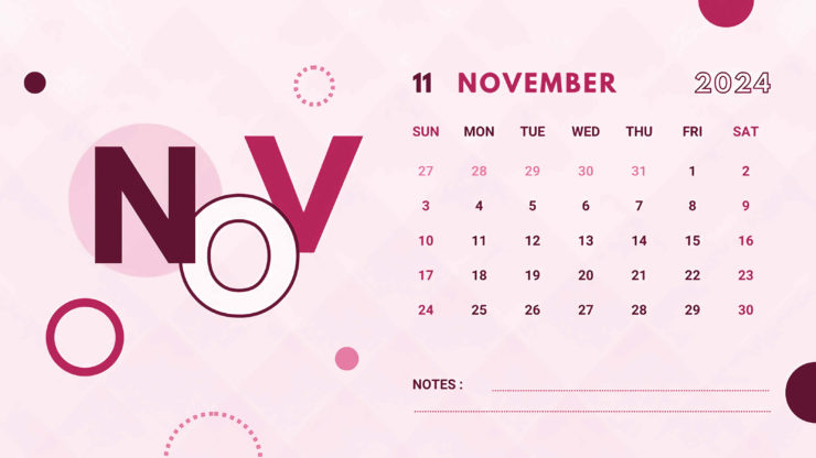 calendar 2024 pink november