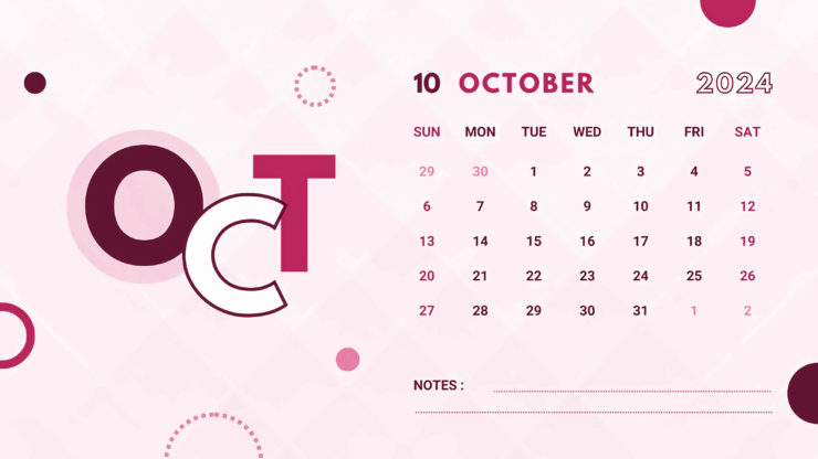 calendar 2024 pink october