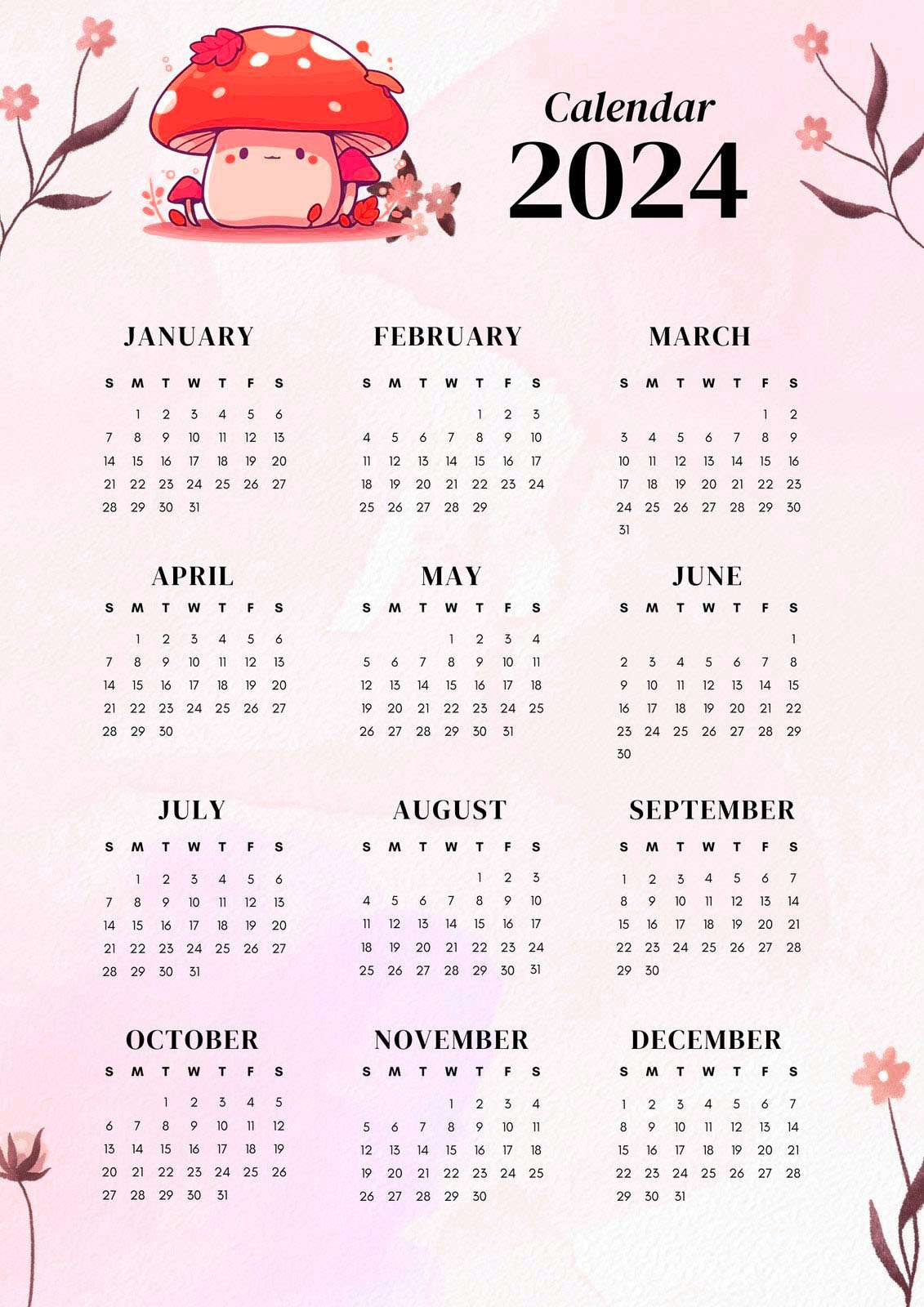 2024 Calendar Yearly Weekly Plan