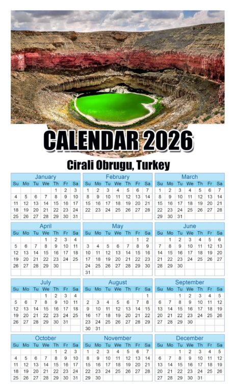 Calendar 2026 With Holidays Cirali-Obrugu-Turkey