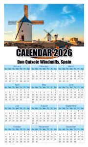 Calendar 2026 With Holidays Don-Quixote-Windmills-Spain