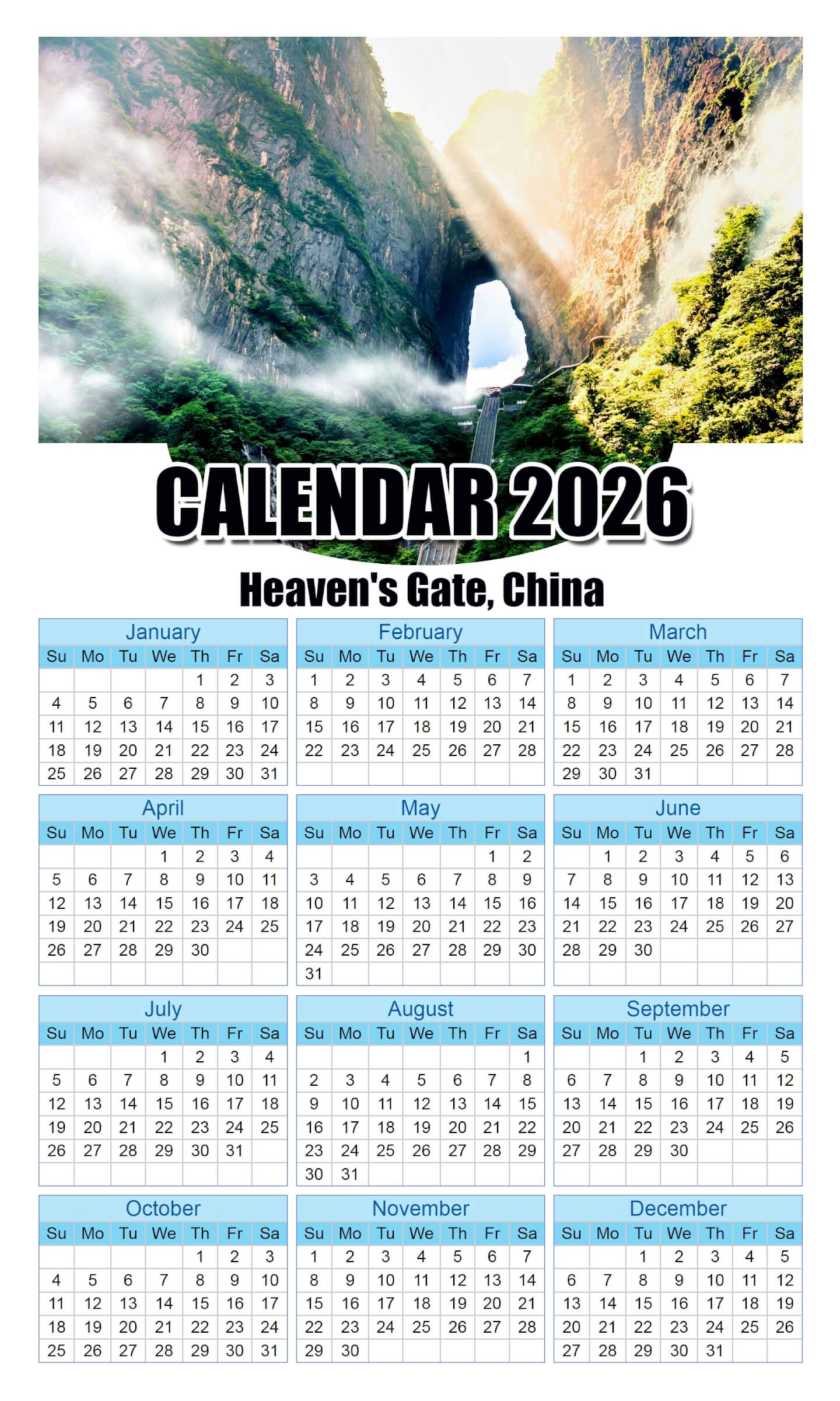 Calendar 2026 With Holidays Heaven's-Gate,-China