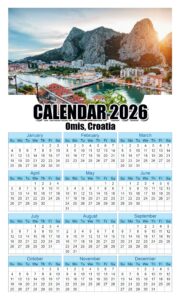 Calendar 2026 With Holidays Omis-Croatia