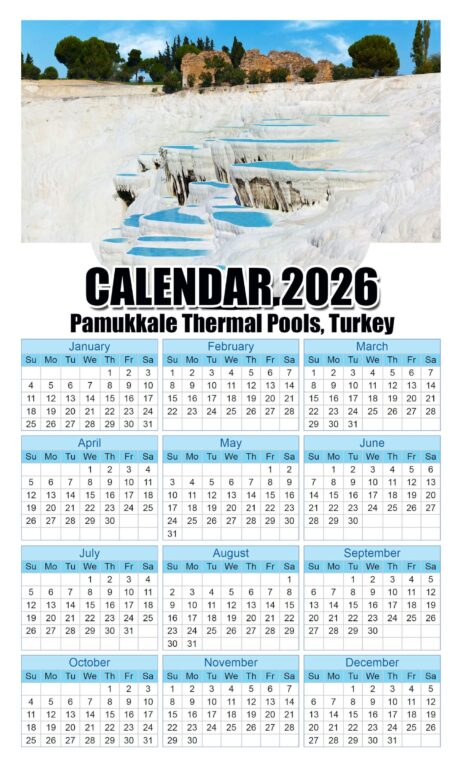 Calendar 2026 With Holidays Pamukkale-Thermal-Pools-Turkey