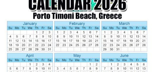 Calendar 2026 With Holidays Porto-Timoni-Beach,-Greece