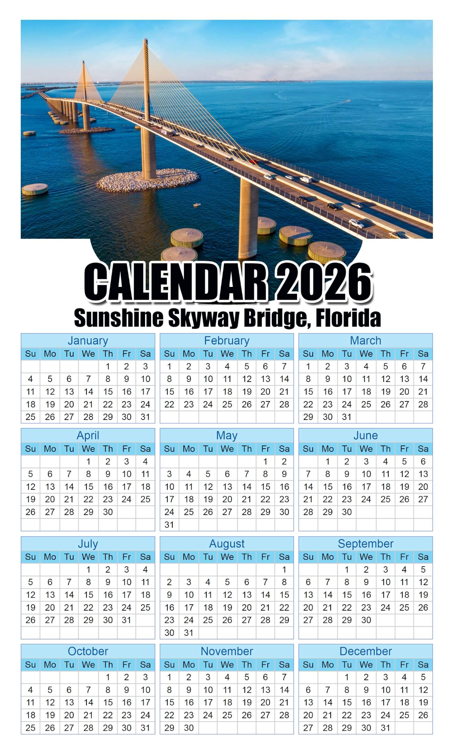 Calendar 2026 With Holidays Sunshine-Skyway-Bridge,-Florida