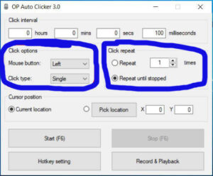 Select the mouse button you want to click and the type of click