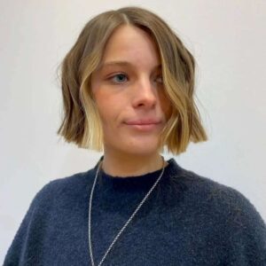 earthy bob cut with layers and bangs