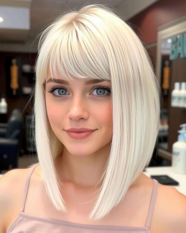 understated layered bob with fringe