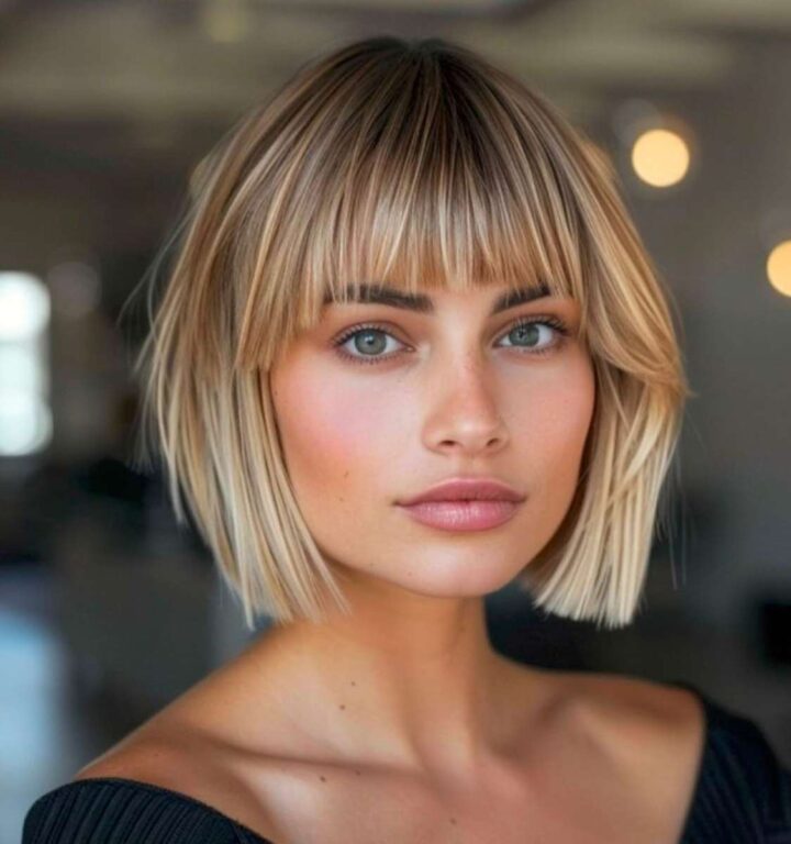 uplifting bob haircut with layered bangs