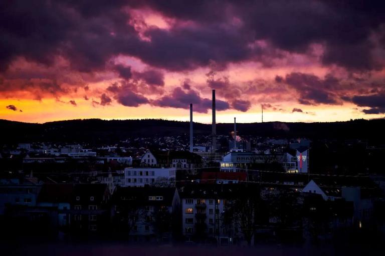 city skyline at sunset