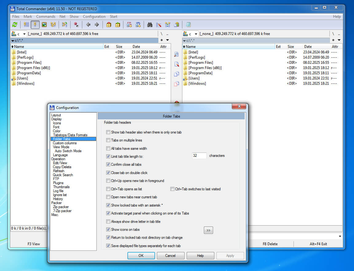 8 folder tabs total commander