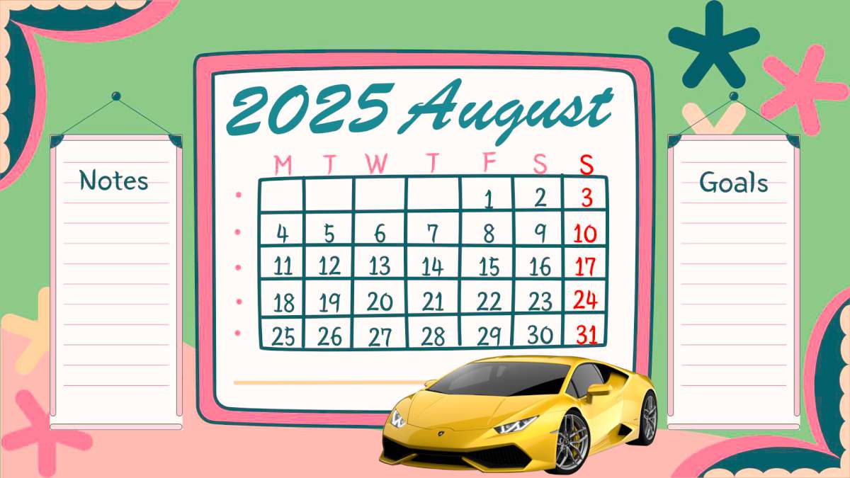 August 2025 Calendar – Notes, Goals & Monthly Planner