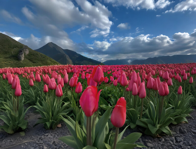 pink tulip garden 4k